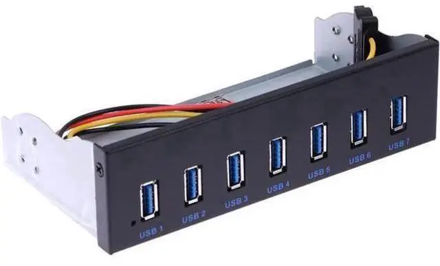 Main image of 5.25 Inch PC Case Front Panel 7-Port USB 3.0 Hub with Molex 4Pin Power Connector, 2.6FT 20Pin Motherboard USB Extension Cable for Desktop Chassis Expansion