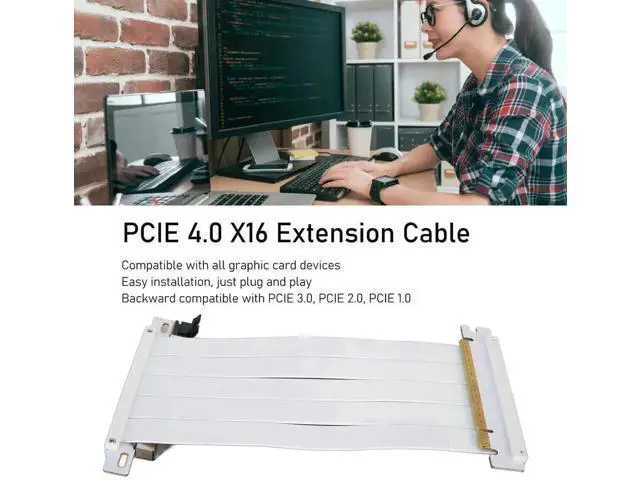 Alt view image 2 of 7 - PCIe 4.0 x16 Dual Sided Reverse 180° GPU Riser Cable, 20cm White Flexible Graphics Card Extension Cord Compatible with RX 7900 7800 7700 7600 7500 Series