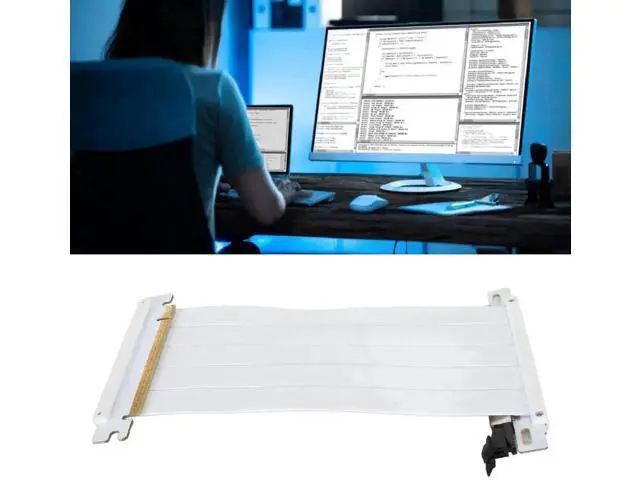 Alt view image 4 of 7 - PCIe 4.0 x16 Dual Sided Reverse 180° GPU Riser Cable, 20cm White Flexible Graphics Card Extension Cord Compatible with RX 7900 7800 7700 7600 7500 Series
