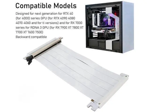 Alt view image 6 of 7 - PCIe 4.0 x16 Dual Sided Reverse 180° GPU Riser Cable, 20cm White Flexible Graphics Card Extension Cord Compatible with RX 7900 7800 7700 7600 7500 Series