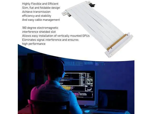 Alt view image 7 of 7 - PCIe 4.0 x16 Dual Sided Reverse 180° GPU Riser Cable, 20cm White Flexible Graphics Card Extension Cord Compatible with RX 7900 7800 7700 7600 7500 Series