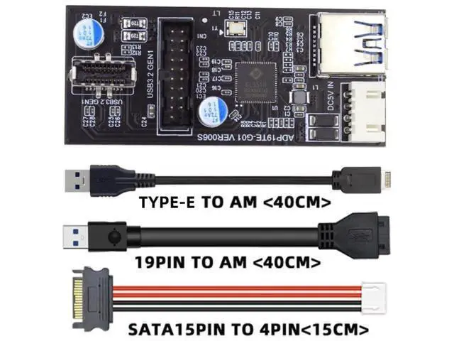 Alt view image 5 of 7 - USB 3.1 Type-E to USB 3.0 19/20Pin HUB Adapter, 5Gbps PCBA Port Multiplier with SATA Power Cable for Motherboard Front Panel