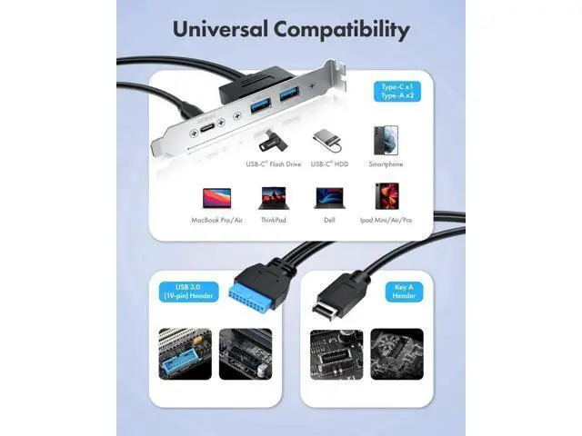 Alt view image 3 of 7 - 20Gbps USB 3.2 Gen2x2 Front Panel Adapter, Type-E 20Pin & USB3.0 19Pin Header Cable with PCIe Bracket