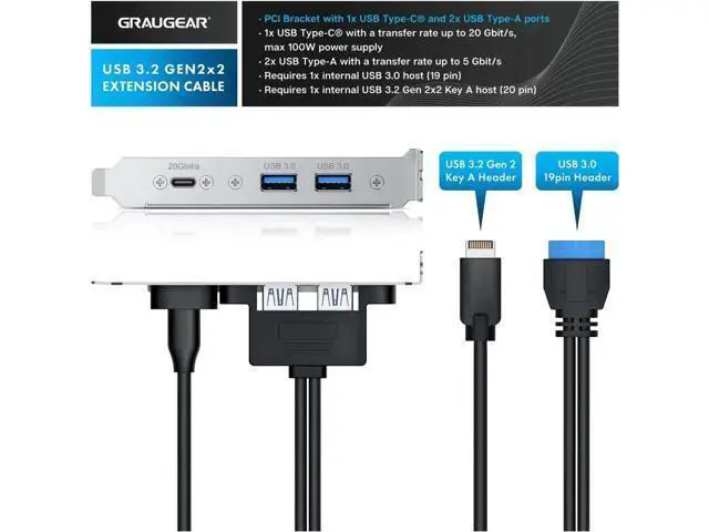 Alt view image 6 of 7 - 20Gbps USB 3.2 Gen2x2 Front Panel Adapter, Type-E 20Pin & USB3.0 19Pin Header Cable with PCIe Bracket