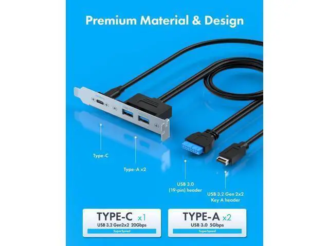 Alt view image 7 of 7 - 20Gbps USB 3.2 Gen2x2 Front Panel Adapter, Type-E 20Pin & USB3.0 19Pin Header Cable with PCIe Bracket