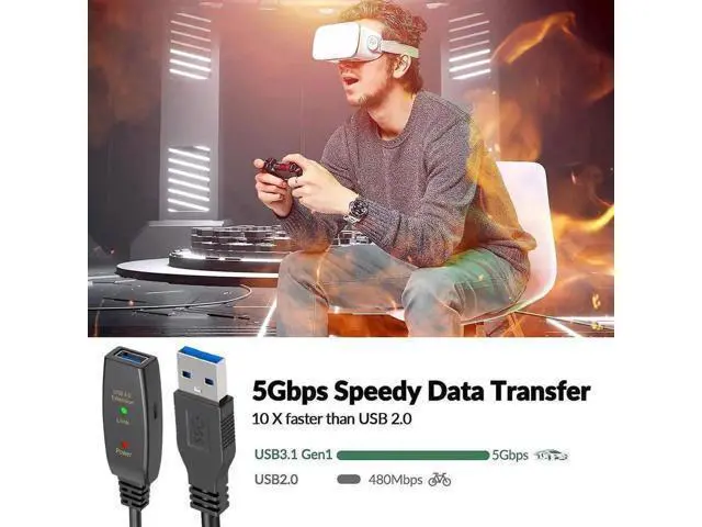 Alt view image 7 of 7 - 16FT Active USB 3.0 Extension Cable, A-Male to A-Female USB Extender Cord with Signal Chipset, Compatible with Oculus Quest 2, Xbox, PS4 & More USB Devices