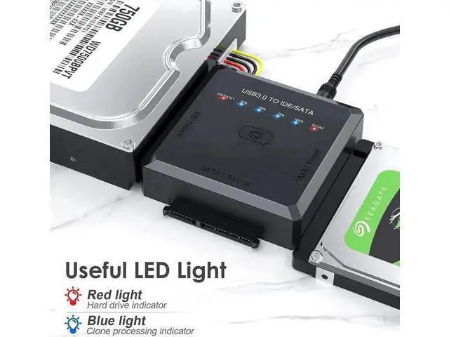 Alt view image 3 of 7 - USB 3.0 to SATA IDE Hard Drive Adapter Cable with One Touch Backup & 12V/2A Power Supply, Universal External Disk Reader for 2.5/3.5 Inch SSD HDD CD DVD Optical Drives, Data Recovery Converter