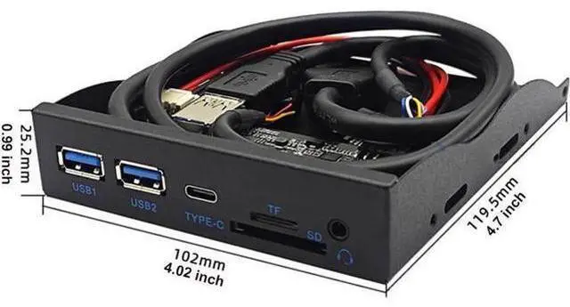 Alt view image 3 of 6 - 3.5 Inch Floppy Bay Front Panel Hub, USB3.2 Gen1 5Gbps Type-C + 2×USB-A, SD/TF Card Reader & 4-Pole 3.5mm HD Audio Jack, Internal PC Case Expansion Adapter