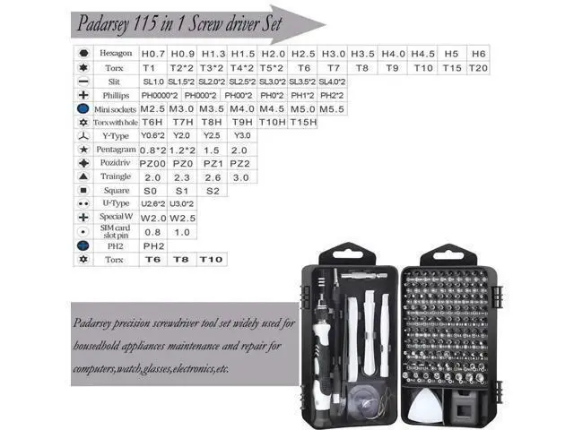 Alt view image 5 of 6 - 115-in-1 Black Magnetic Precision Screwdriver Repair Kit with Storage Bag for iPhone, Laptop, PC & Electronics