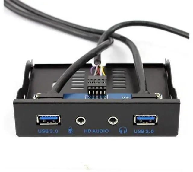 Main image of 2-Port USB 3.0 Front Panel Bracket, 3.5" Floppy Bay Mount, 19Pin to USB 3.0 Hub with HD Audio & Mic Port, Black for Desktop PC