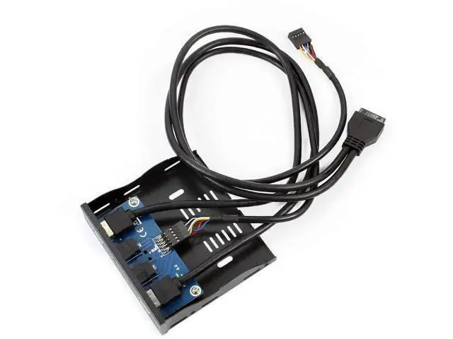 Alt view image 2 of 7 - 2-Port USB 3.0 Front Panel Bracket, 3.5" Floppy Bay Mount, 19Pin to USB 3.0 Hub with HD Audio & Mic Port, Black for Desktop PC