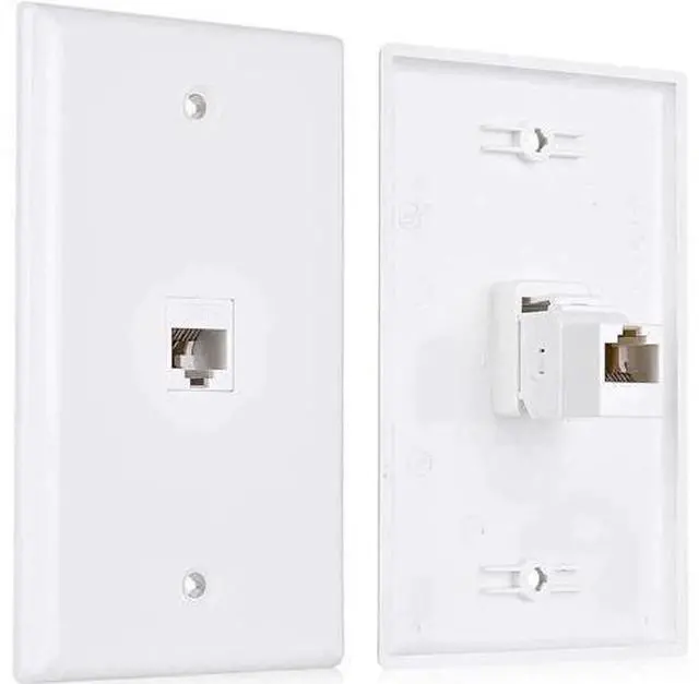 Main image of 2-Pack Single Port Cat6 Ethernet Wall Plate White, with Cat5/Cat6 Keystone Jack
