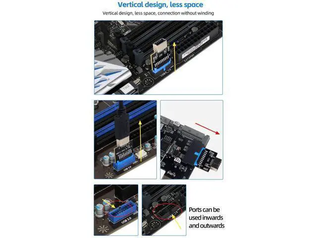 Alt view image 3 of 7 - 2Pcs 180 Degree USB 3.1 Type-E Front Panel Socket to USB3.0 20Pin Header Male Extension Cable Adapter, Motherboard Internal 20Pin to Type-E Connector for PC Chassis Front Panel
