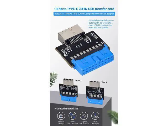 Alt view image 4 of 7 - 2Pcs 180 Degree USB 3.1 Type-E Front Panel Socket to USB3.0 20Pin Header Male Extension Cable Adapter, Motherboard Internal 20Pin to Type-E Connector for PC Chassis Front Panel