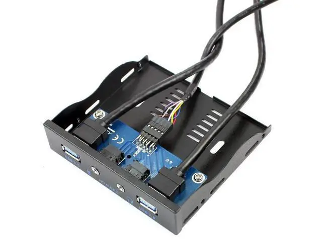 Alt view image 7 of 7 - 2-Port USB 3.0 Front Panel Bracket, 3.5" Floppy Bay Mount, 19Pin to USB 3.0 Hub with HD Audio & Mic Port, Black for Desktop PC