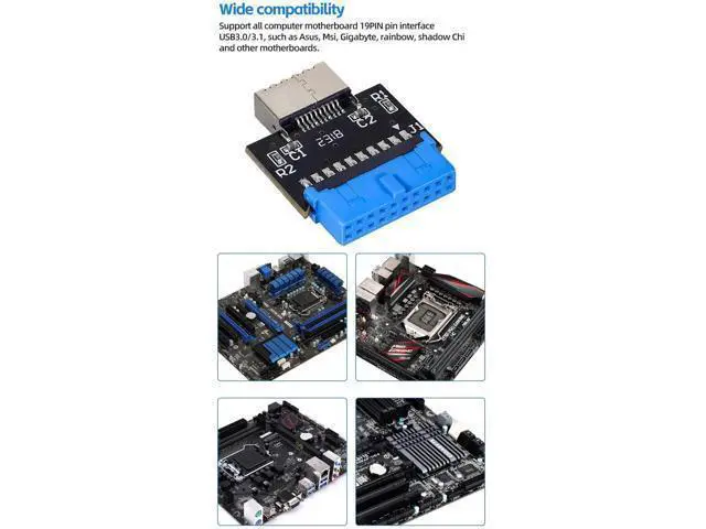 Alt view image 7 of 7 - 2Pcs 180 Degree USB 3.1 Type-E Front Panel Socket to USB3.0 20Pin Header Male Extension Cable Adapter, Motherboard Internal 20Pin to Type-E Connector for PC Chassis Front Panel