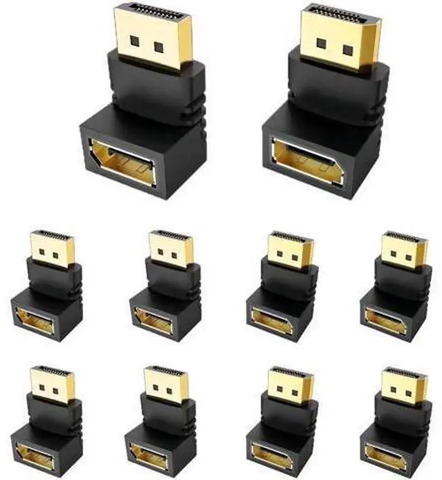 Main image of 10 Pack Gold-Plated 90° & 270° Right Angle DisplayPort Adapters, Male to Female DP Elbow Convertors Supports 4K UHD for Tight Space Monitor PC Gaming Setup