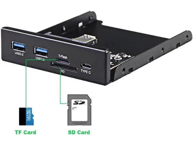Alt view image 4 of 4 - 5.25/3.5 Inch Internal Front Panel Card Reader Hub, USB 3.1 Gen 1 Type-C Port + 2 USB 3.0 Ports, Multi-Slot SD TF Micro SD Memory Card Reader for Desktop PC Case