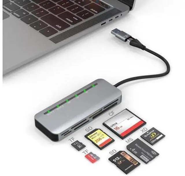 Main image of 7-in-2 Multi Camera Card Reader, USB 3.0 & USB-C Dual Interface Memory Stick Pro Duo Adapter, Supports SD/Micro SD/CF/XD/MS Pro Duo, 5Gbps High Speed, Read 5 Cards Simultaneously, Compatible with iPho