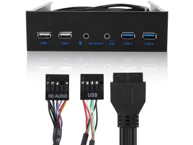 Alt view image 4 of 7 - 5.25 Inch PC Front Bay USB Expansion Panel, Internal Front Panel Hub with 2 USB3.0 + 2 USB2.0 Ports, HD Audio Jack, 19Pin USB Header Extension, Compatible with Windows XP/2003/Vista/2008 & All Windows