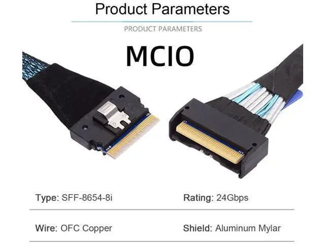 Alt view image 2 of 6 - 50cm PCIe 5.0 Mini Cool Edge IO MCIO 74Pin to SFF-8654 8i Slimline SAS 4.0 Extension Cable, 24Gbps High-Speed Server Interconnect Cable for Data Center NVMe Storage Arrays