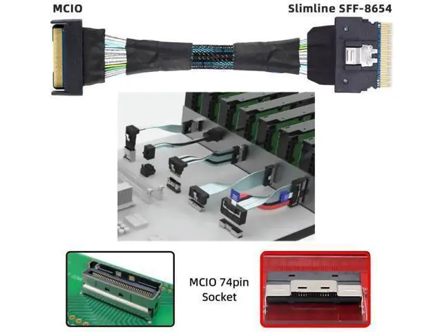 Alt view image 4 of 6 - 50cm PCIe 5.0 Mini Cool Edge IO MCIO 74Pin to SFF-8654 8i Slimline SAS 4.0 Extension Cable, 24Gbps High-Speed Server Interconnect Cable for Data Center NVMe Storage Arrays