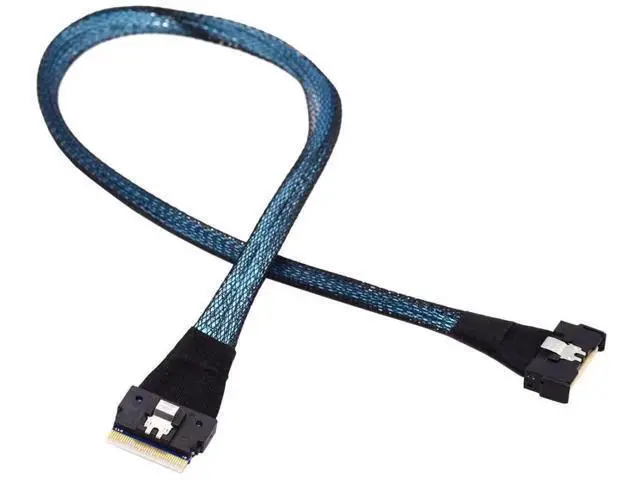 Alt view image 5 of 6 - 50cm PCIe 5.0 Mini Cool Edge IO MCIO 74Pin to SFF-8654 8i Slimline SAS 4.0 Extension Cable, 24Gbps High-Speed Server Interconnect Cable for Data Center NVMe Storage Arrays