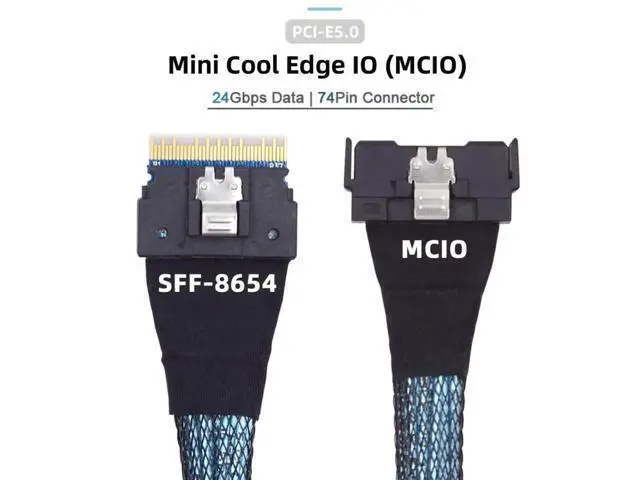 Alt view image 6 of 6 - 50cm PCIe 5.0 Mini Cool Edge IO MCIO 74Pin to SFF-8654 8i Slimline SAS 4.0 Extension Cable, 24Gbps High-Speed Server Interconnect Cable for Data Center NVMe Storage Arrays