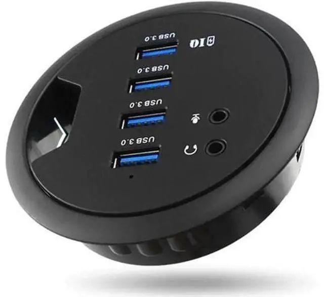 Main image of In-Desk Grommet USB 3.0 Hub Combo, 4-Port SuperSpeed 5Gbps Docking Station with External Stereo Sound Card, Fits Standard 3-Inch Desk Cable Grommet Hole for Office & Gaming Desks