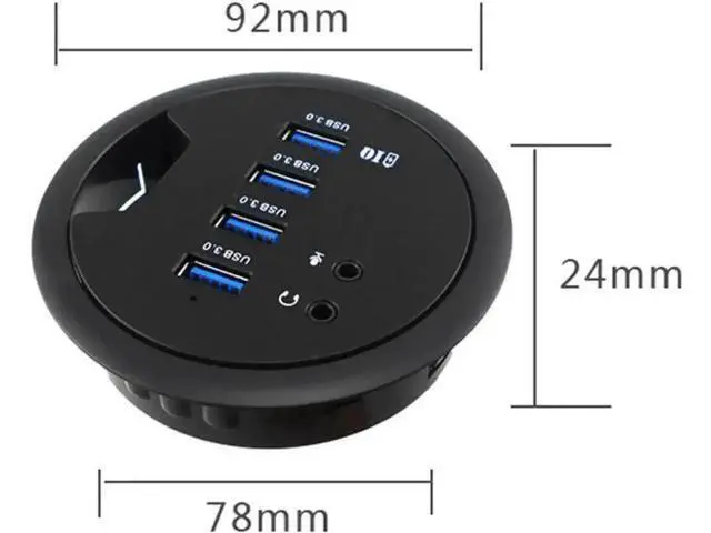 Alt view image 3 of 4 - In-Desk Grommet USB 3.0 Hub Combo, 4-Port SuperSpeed 5Gbps Docking Station with External Stereo Sound Card, Fits Standard 3-Inch Desk Cable Grommet Hole for Office & Gaming Desks