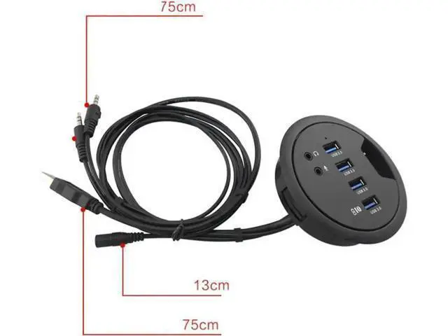Alt view image 4 of 4 - In-Desk Grommet USB 3.0 Hub Combo, 4-Port SuperSpeed 5Gbps Docking Station with External Stereo Sound Card, Fits Standard 3-Inch Desk Cable Grommet Hole for Office & Gaming Desks