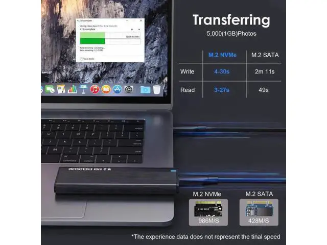 Alt view image 2 of 5 - Tool-Free M.2 SSD Enclosure USB C 3.2 Gen2 10Gbps, Dual Protocol NVMe & SATA M.2 Adapter, Fits M/B+M Key 2280/2260/2240 NGFF Solid State Drives