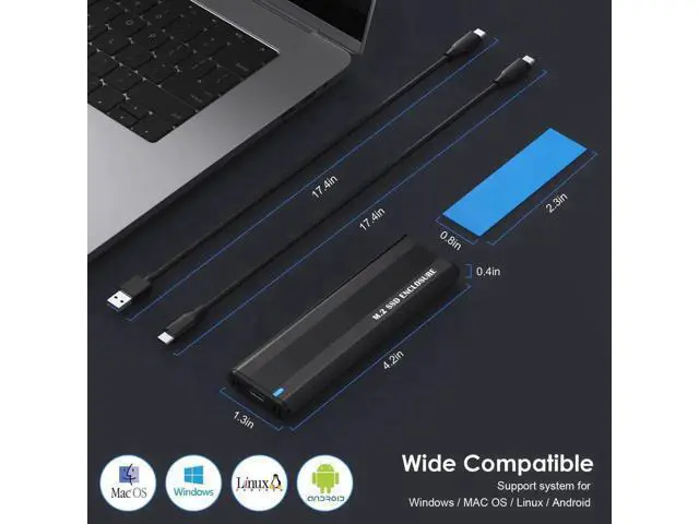 Alt view image 3 of 5 - Tool-Free M.2 SSD Enclosure USB C 3.2 Gen2 10Gbps, Dual Protocol NVMe & SATA M.2 Adapter, Fits M/B+M Key 2280/2260/2240 NGFF Solid State Drives