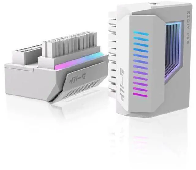 Main image of 1 Pack White 180-Degree Angled ATX 24Pin Power Adapter with Infinity Mirror ARGB Lighting, 5V 3-Pin Addressable RGB Synchronizable 24Pin PSU Corner Connector