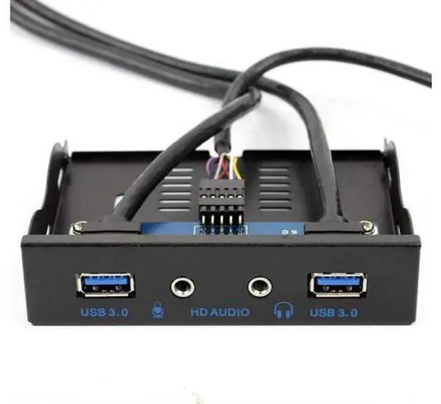 Main image of 3.5 Inch Floppy Bay Front Panel USB 3.0 Hub, 2-Port USB3.0 Splitter with 20Pin Motherboard Header, HD Audio & Mic Jack Combo, 2FT Internal Cables for Desktop PC Case