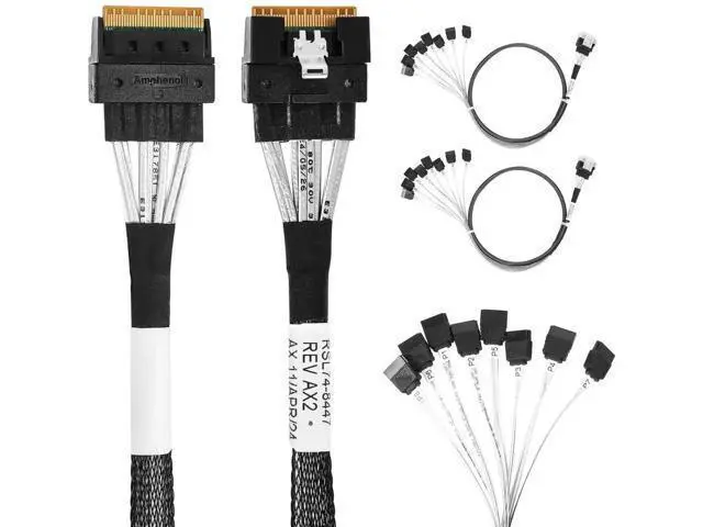 Alt view image 3 of 6 - PCIe X8 SlimSAS SFF-8654 74Pin Host to 8 x 7Pin SATA Target HD Cable, 85CM Server Storage Expansion Wire