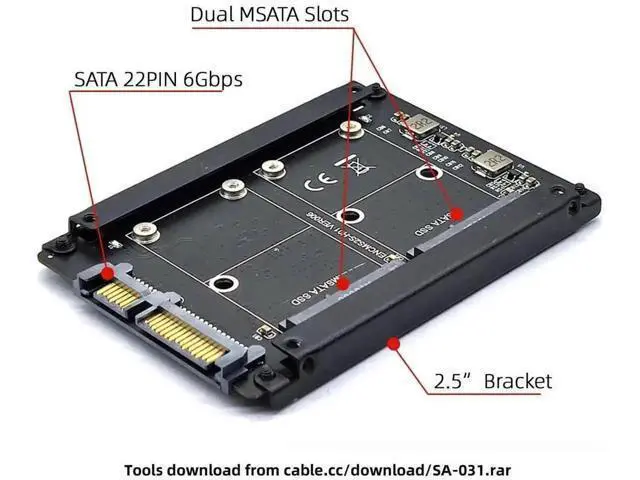 Alt view image 4 of 7 - Dual mSATA to 2.5" SATA RAID Bridge Adapter, Support RAID0/JOBD/Span for 2.5-inch Drive Enclosure