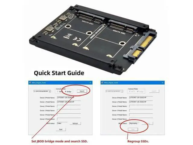 Alt view image 6 of 7 - Dual mSATA to 2.5" SATA RAID Bridge Adapter, Support RAID0/JOBD/Span for 2.5-inch Drive Enclosure