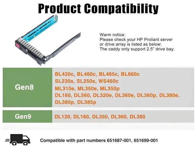Alt view image 2 of 5 - 2 Pack 2.5" SFF HDD/SSD Hot Swap Tray 651687-001 / 651699-001 for HP ProLiant Gen8 & Gen9 Servers