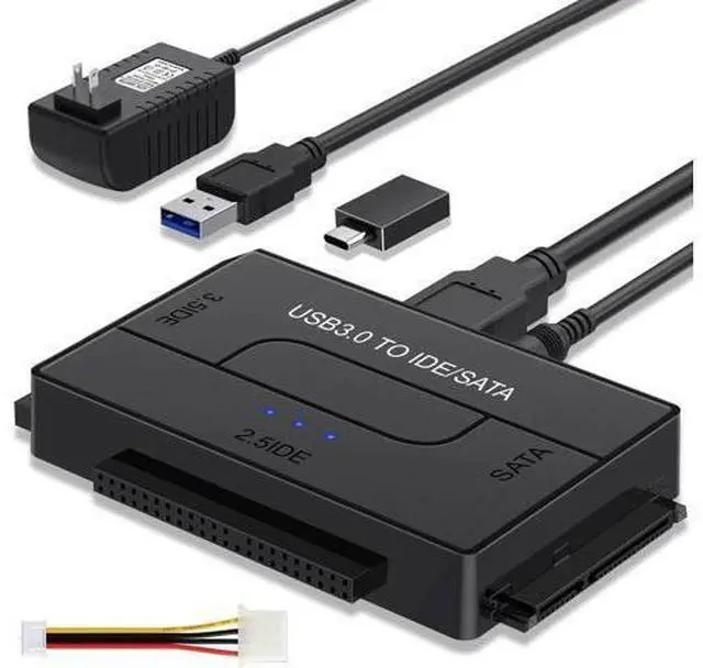 Main image of USB 3.0 to SATA IDE Hard Drive Reader Adapter, Universal External Ultra Data Recovery Converter for 2.5" & 3.5" SATA IDE HDD SSD, Includes 12V 2A Power Supply Adapter