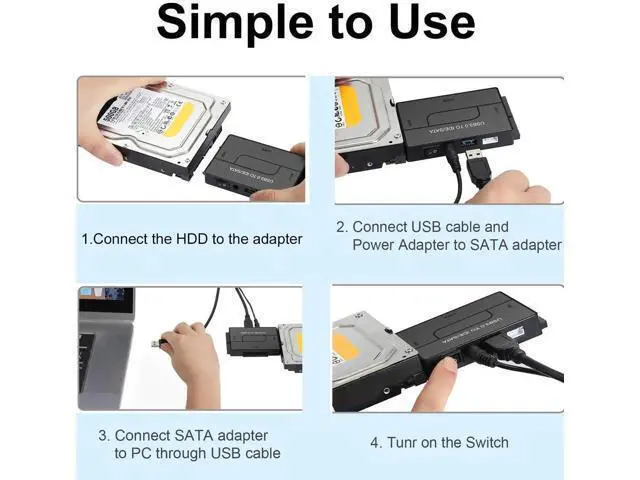 Alt view image 4 of 7 - USB 3.0 to SATA IDE Hard Drive Reader Adapter, Universal External Ultra Data Recovery Converter for 2.5" & 3.5" SATA IDE HDD SSD, Includes 12V 2A Power Supply Adapter