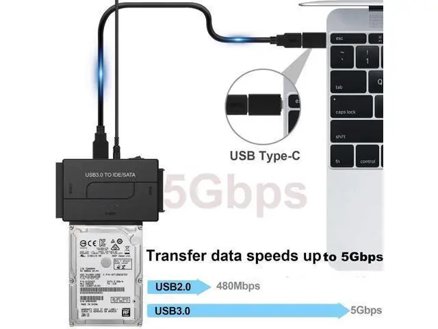 Alt view image 6 of 7 - USB 3.0 to SATA IDE Hard Drive Reader Adapter, Universal External Ultra Data Recovery Converter for 2.5" & 3.5" SATA IDE HDD SSD, Includes 12V 2A Power Supply Adapter