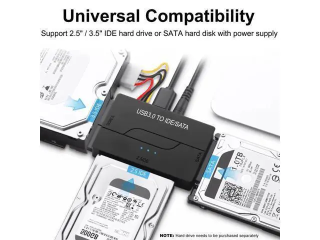 Alt view image 7 of 7 - USB 3.0 to SATA IDE Hard Drive Reader Adapter, Universal External Ultra Data Recovery Converter for 2.5" & 3.5" SATA IDE HDD SSD, Includes 12V 2A Power Supply Adapter
