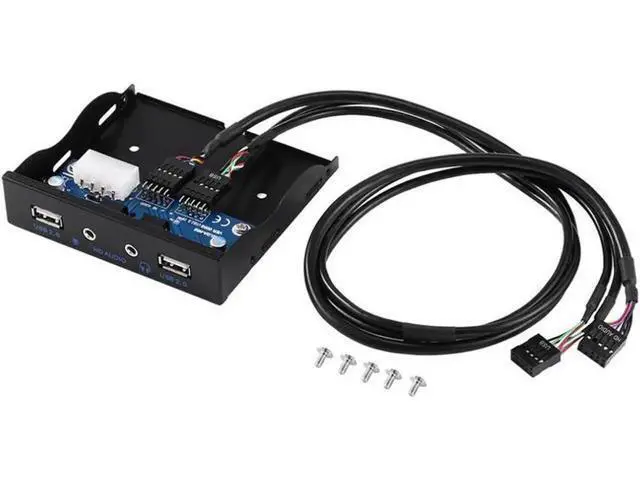 Alt view image 2 of 4 - 3.5 Inch Floppy Bay USB 2.0 Front Panel Hub, Desktop Case Internal Expansion Panel with 2 USB2.0 Ports, HD Stereo Audio & Mic Jack, 9Pin Extension Cable (2 Feet), Black for DIY PC Chassis