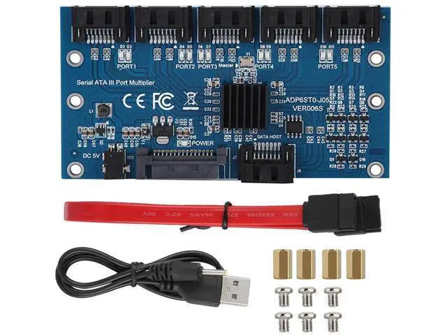 Alt view image 2 of 5 - SATA 3.0 1-to-5 Port Multiplier Expansion Card, 6Gbps SATA HDD/SSD Splitter Adapter Board, JMICRON JMB575 Chip, Model ADP6ST0 J05 / ADP6ST0 J02, Motherboard SATA Port Riser with PM Function Support