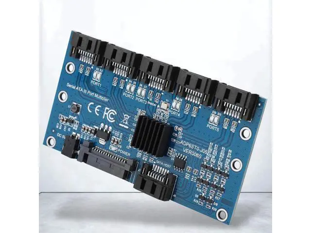 Alt view image 3 of 5 - SATA 3.0 1-to-5 Port Multiplier Expansion Card, 6Gbps SATA HDD/SSD Splitter Adapter Board, JMICRON JMB575 Chip, Model ADP6ST0 J05 / ADP6ST0 J02, Motherboard SATA Port Riser with PM Function Support