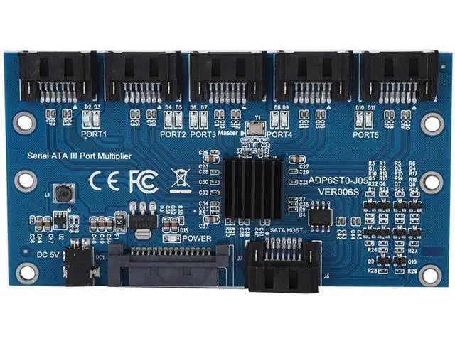 Alt view image 4 of 5 - SATA 3.0 1-to-5 Port Multiplier Expansion Card, 6Gbps SATA HDD/SSD Splitter Adapter Board, JMICRON JMB575 Chip, Model ADP6ST0 J05 / ADP6ST0 J02, Motherboard SATA Port Riser with PM Function Support