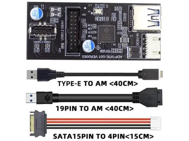 Alt view image 2 of 7 - USB 3.1 Type-E to Dual USB 3.0 19/20Pin Port Multiplier PCBA Adapter with SATA 15Pin Power Cable, Internal Motherboard Front Panel USB Splitter for DIY PC Gaming Chassis