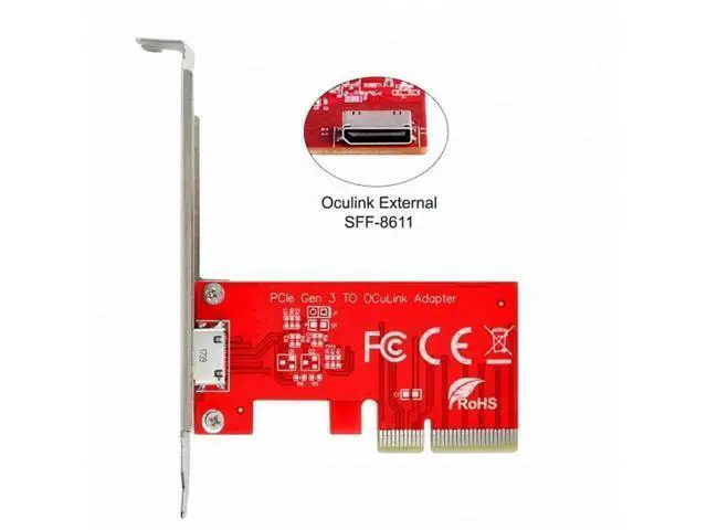 Alt view image 6 of 7 - PCIe 3.0 / PCIe 4.0 x4 to External OCuLink Host Adapter Card, SFF-8612 SFF-8611 Port Converter for PCIe NVMe SSD, with Full Height Mount Bracket
