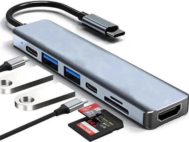 Main image of 7-in-1 USB-C Multiport Hub Dock with 4K HDMI, SD/TF Card Reader, USB 3.0, USB 2.0, 100W PD Charging Port, Type-C Adapter Dongle Compatible with MacBook Pro & All USB-C Laptops